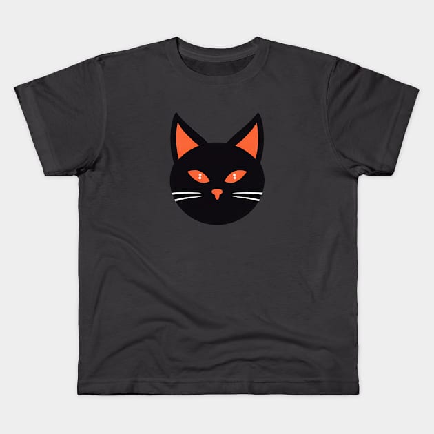 Round face of black cat with orange eyes Kids T-Shirt by KOTYA